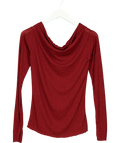 Free People maroon ribbed knit cowl-neck top, size UK S — front