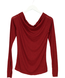 Free People maroon ribbed knit cowl-neck top, size UK S — front