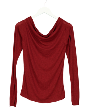Free People Ribbed Knit Cowl-Neck Top Red UK S