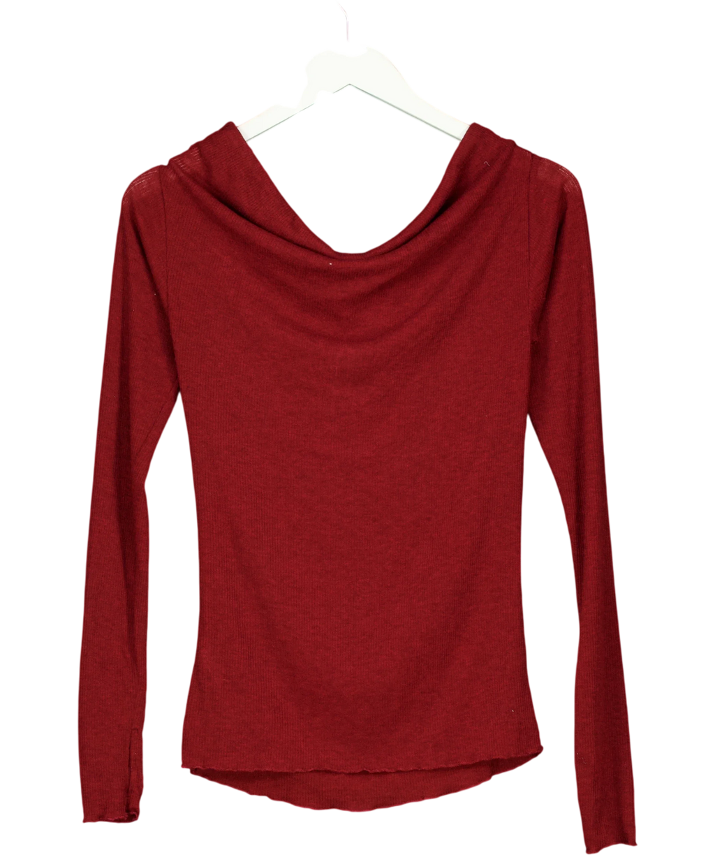 Free People maroon ribbed knit cowl-neck top, size UK S — back