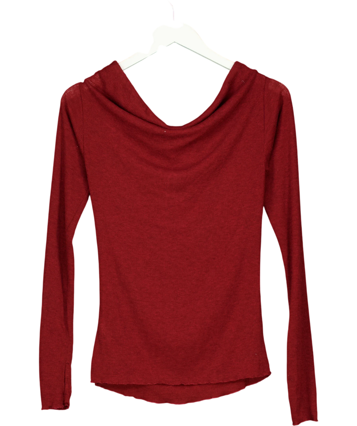 Free People maroon ribbed knit cowl-neck top, size UK S — back