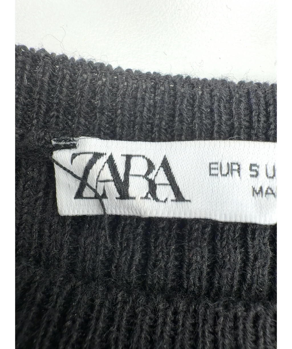ZARA Black ribbed knit crop top, size UK S — detail