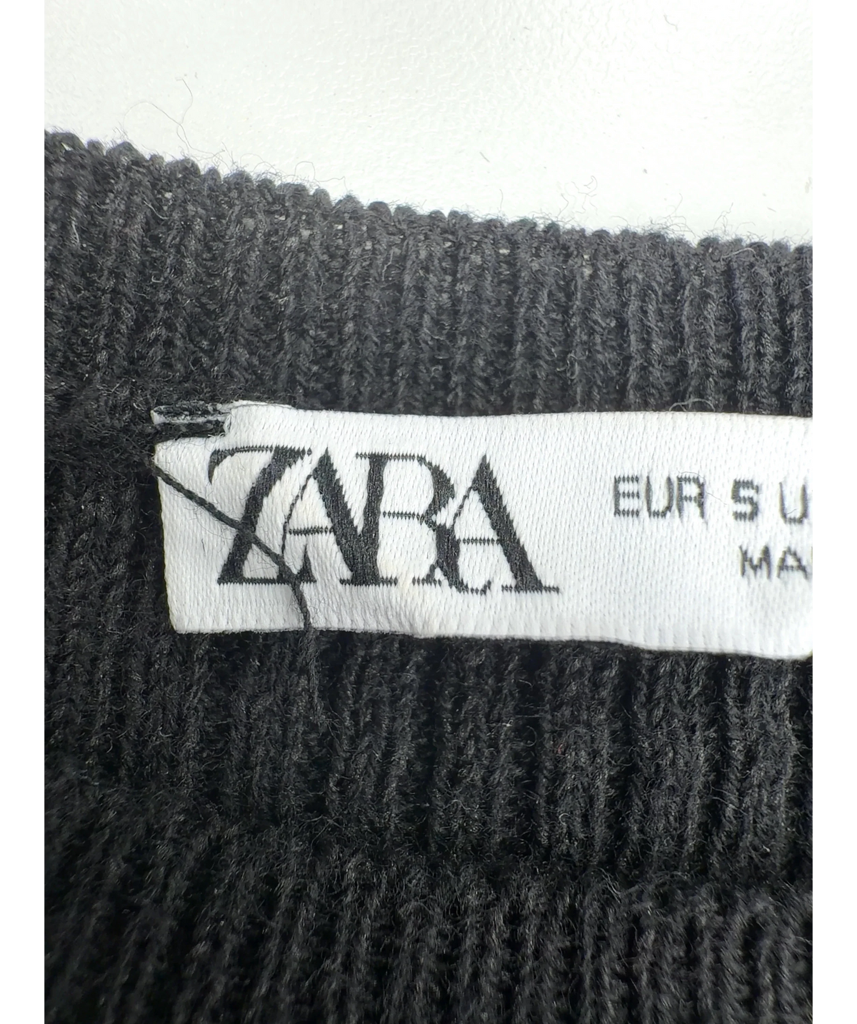 ZARA Black ribbed knit crop top, size UK S — detail