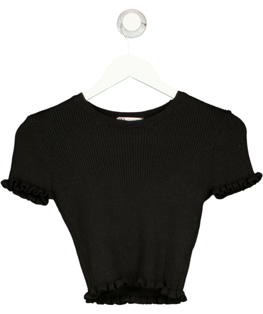ZARA Black ribbed knit crop top, size UK S — front