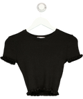 ZARA Black ribbed knit crop top, size UK S — front