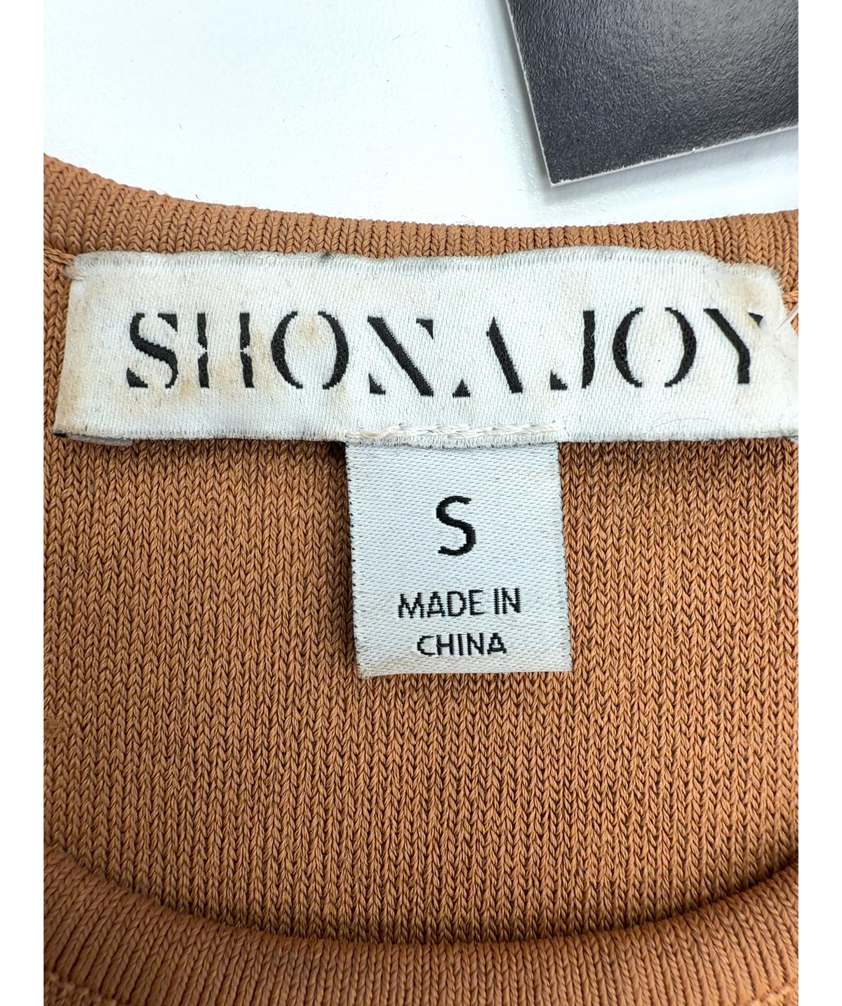 Shona Joy Brown ribbed knit tank top, size UK S — detail