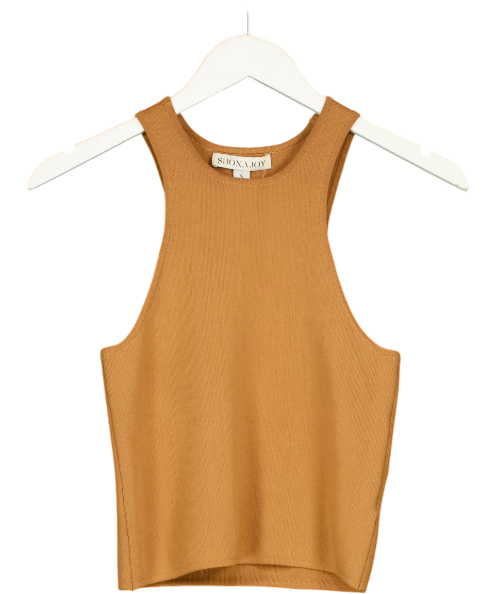 Shona Joy Brown ribbed knit tank top, size UK S — front
