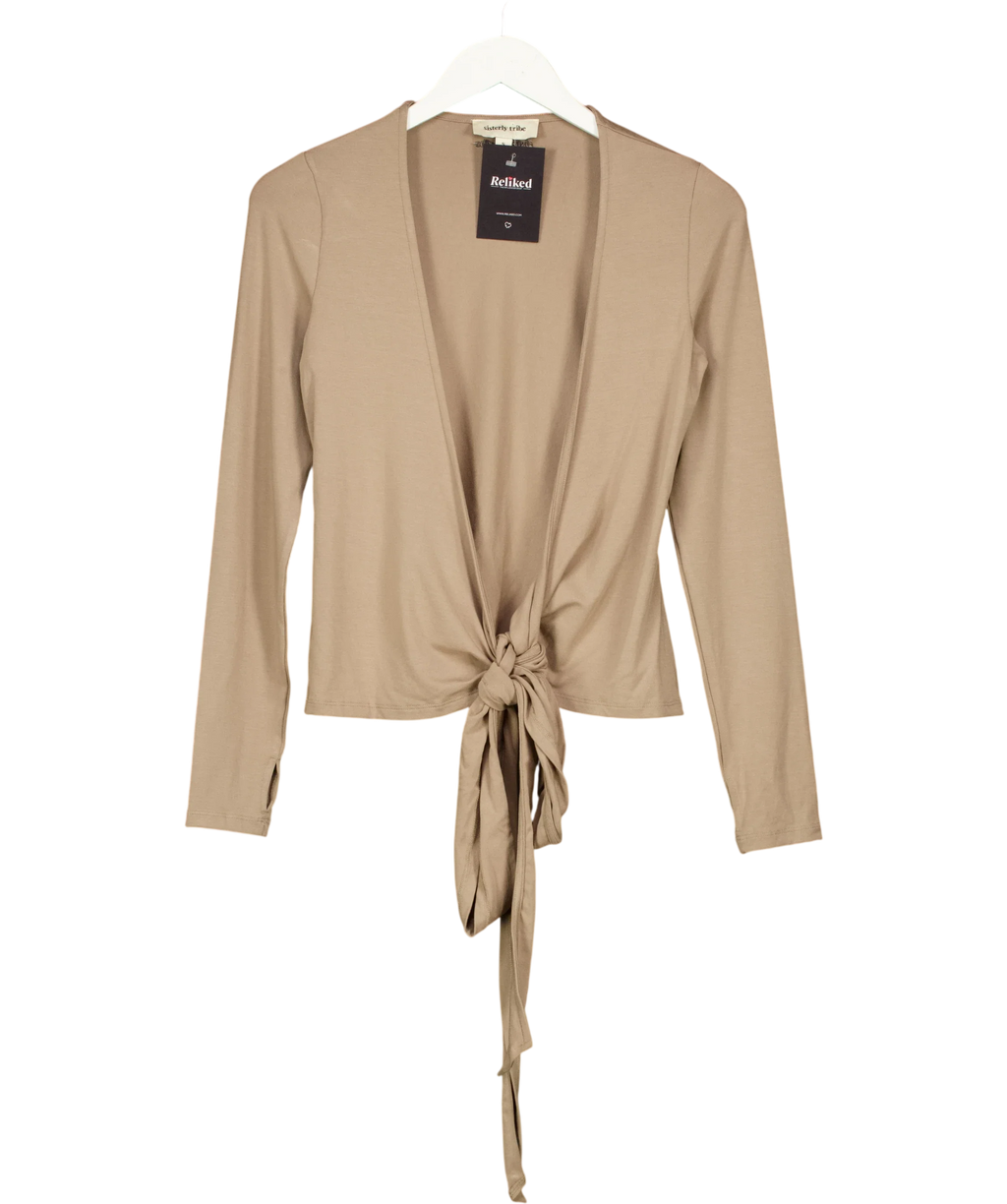 SISTERLY TRIBE taupe Soft Ballet Wrap Top, size UK S — front
