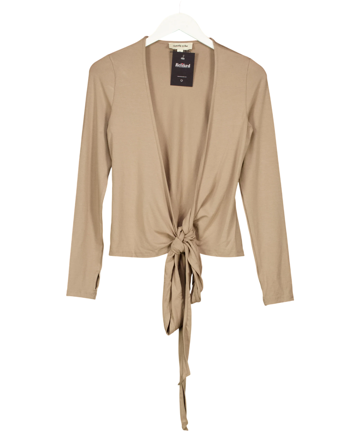 SISTERLY TRIBE taupe Soft Ballet Wrap Top, size UK S — front