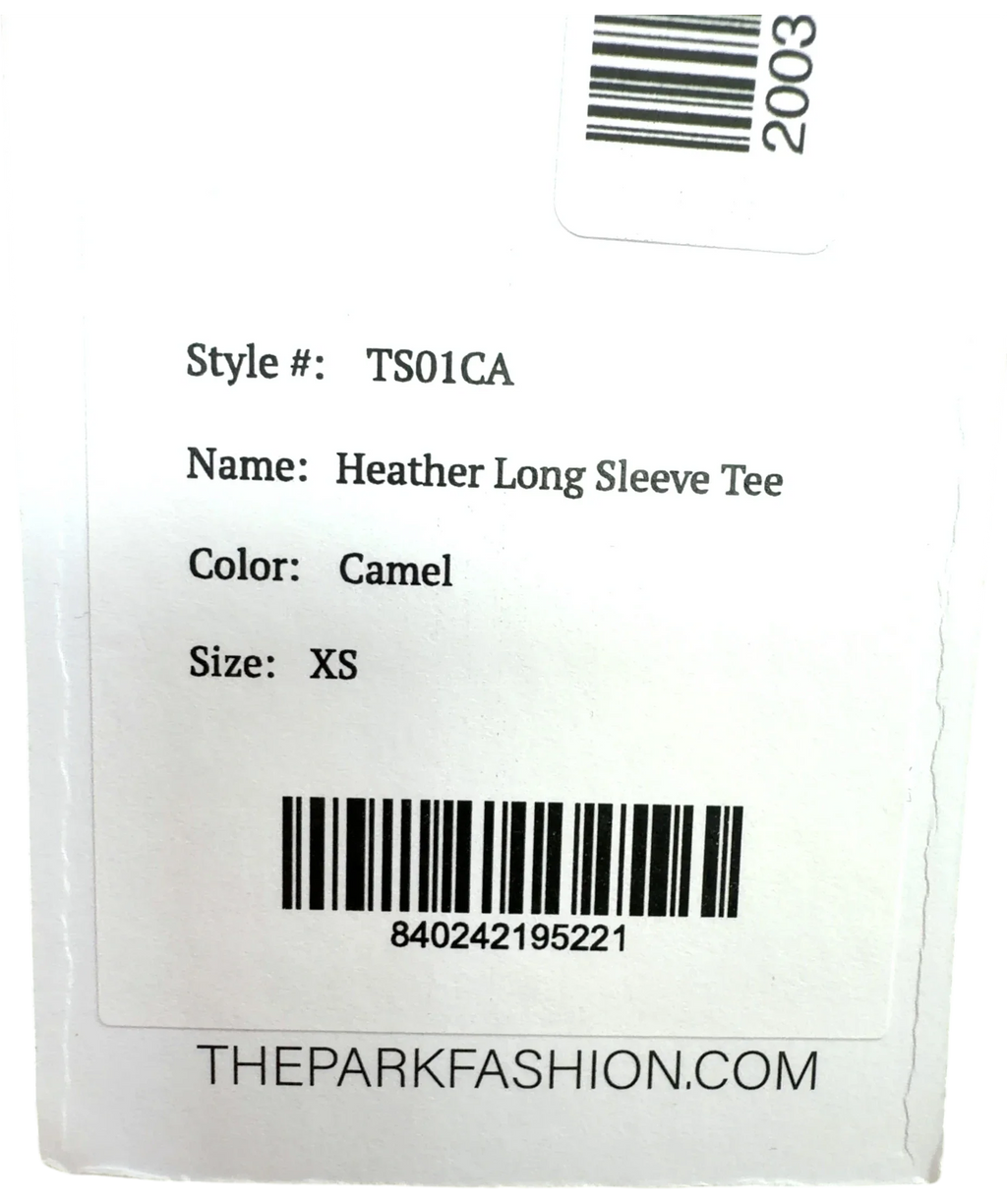 THE PARK camel Heather Long Sleeve Tee, size UK XS — fabric detail