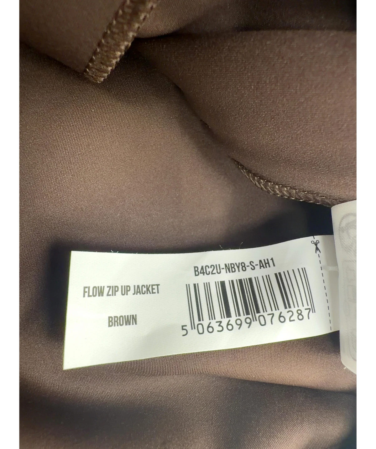 GYMSHARK Brown Flow Zip Up Jacket, size UK S — fabric detail