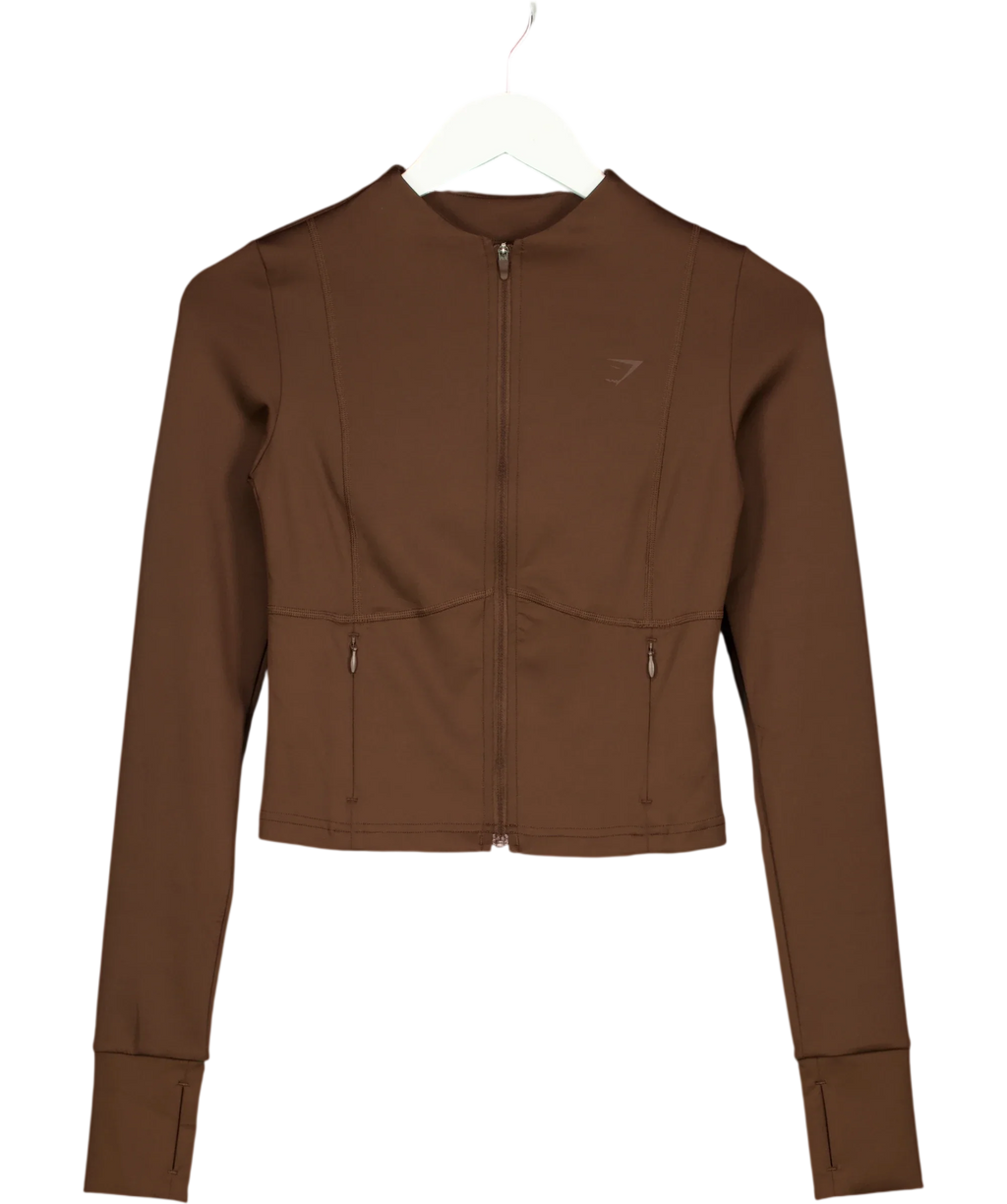 GYMSHARK Brown Flow Zip Up Jacket, size UK S — front