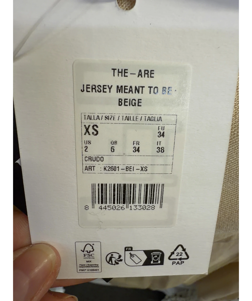 The-Are Beige Jersey Meant To Be Beige, size UK XS — label