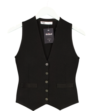 Zara Black V-Neck Viscose Blend Waistcoat Top UK S