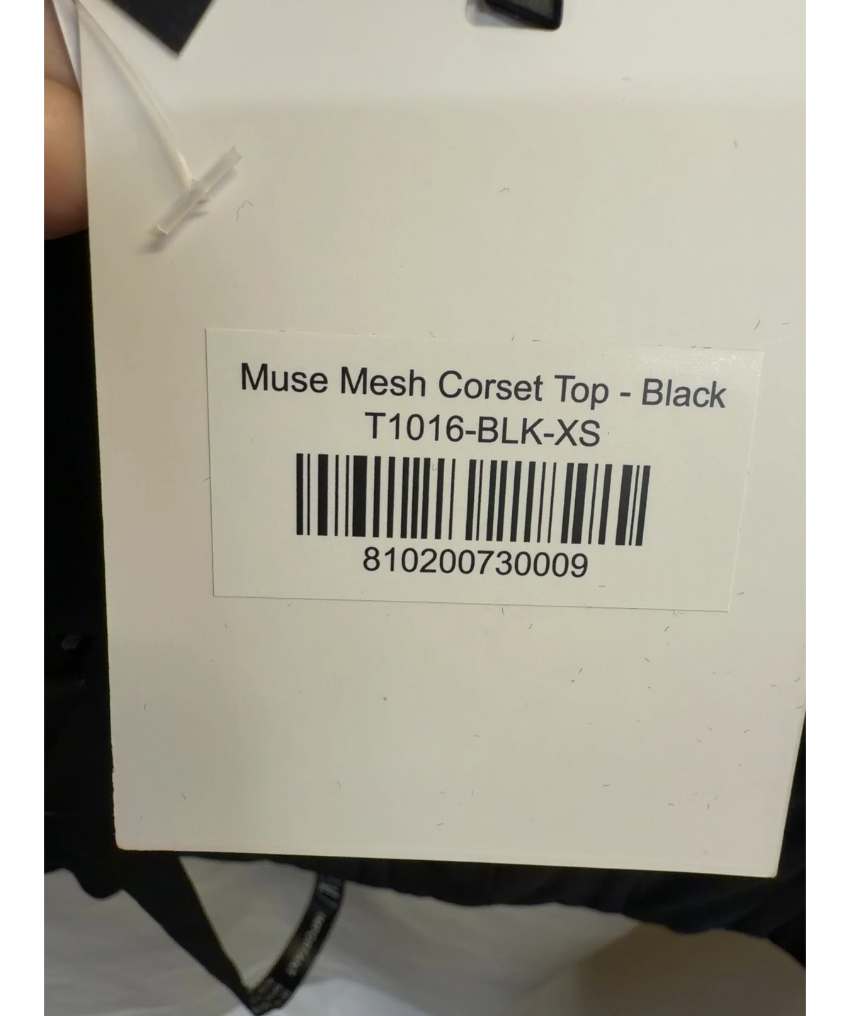Leau Black Muse Mesh Corset Top, size UK XS — label