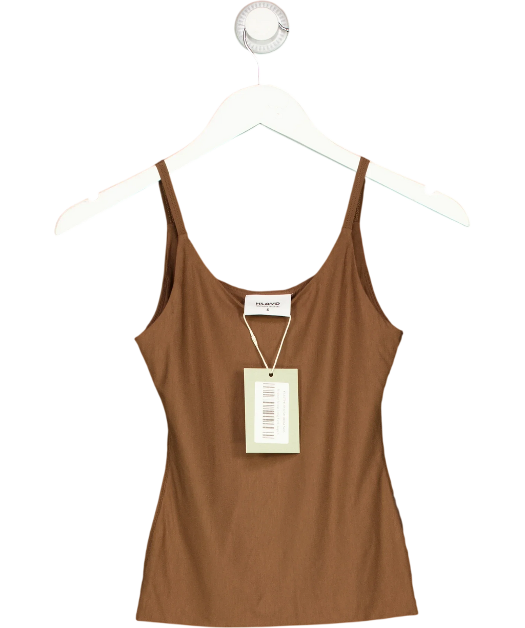 KLAYD Brown Strappy Scoop Long Tank, size UK S — front