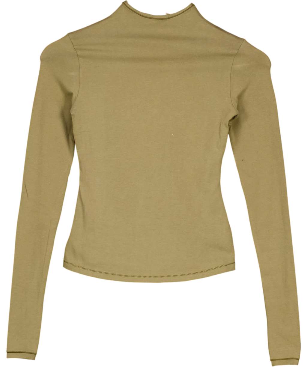 SKIMS khaki COTTON JERSEY TURTLENECK TOP, size UK XS — front