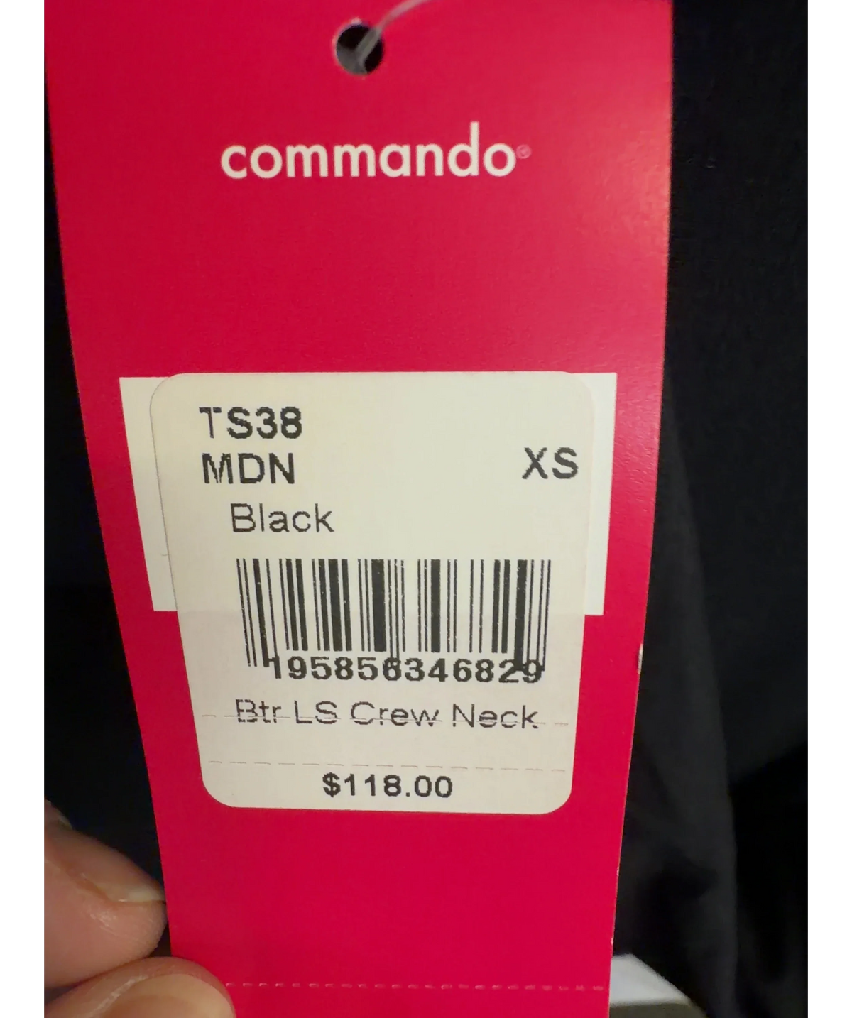 Commando Black Btr LS Crew Neck, size UK XS — care label