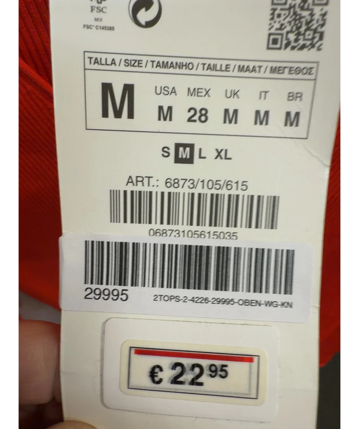 ZARA Red Colour, size UK M — label