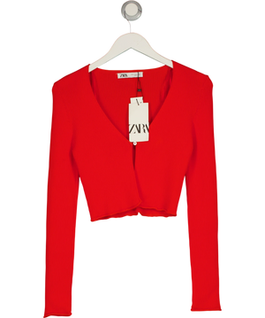 Zara Red Ribbed Cropped Cardigan UK M