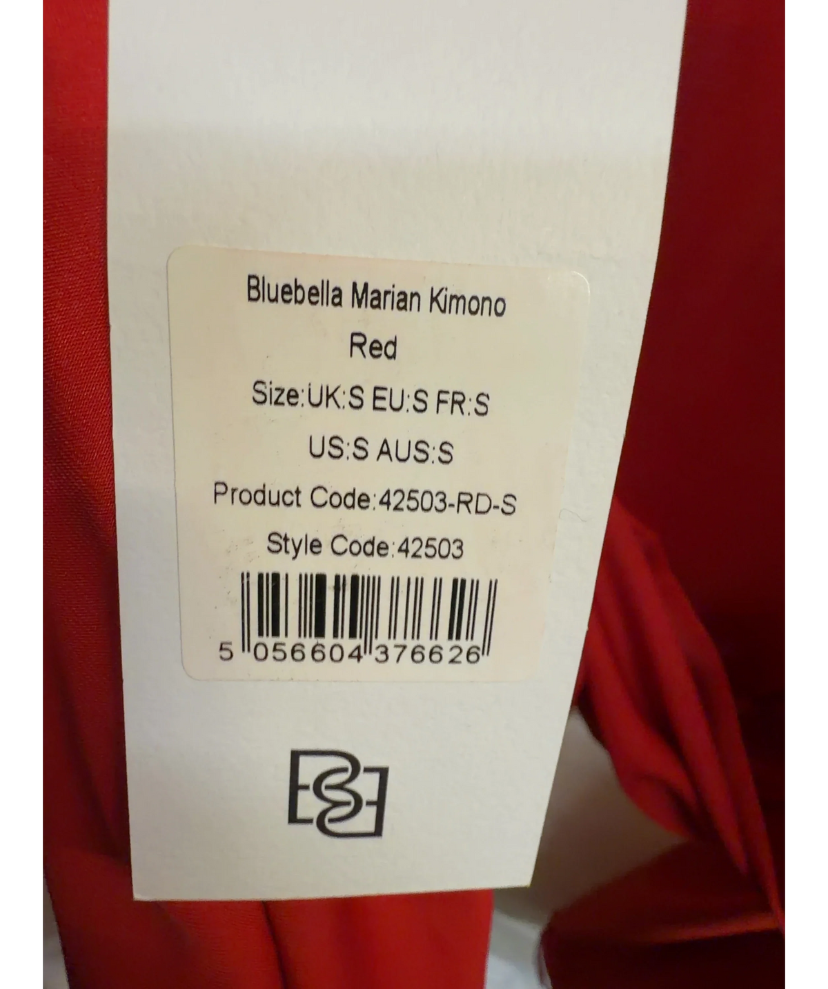 Bluebella Red Marian Kimono, size UK S — care label