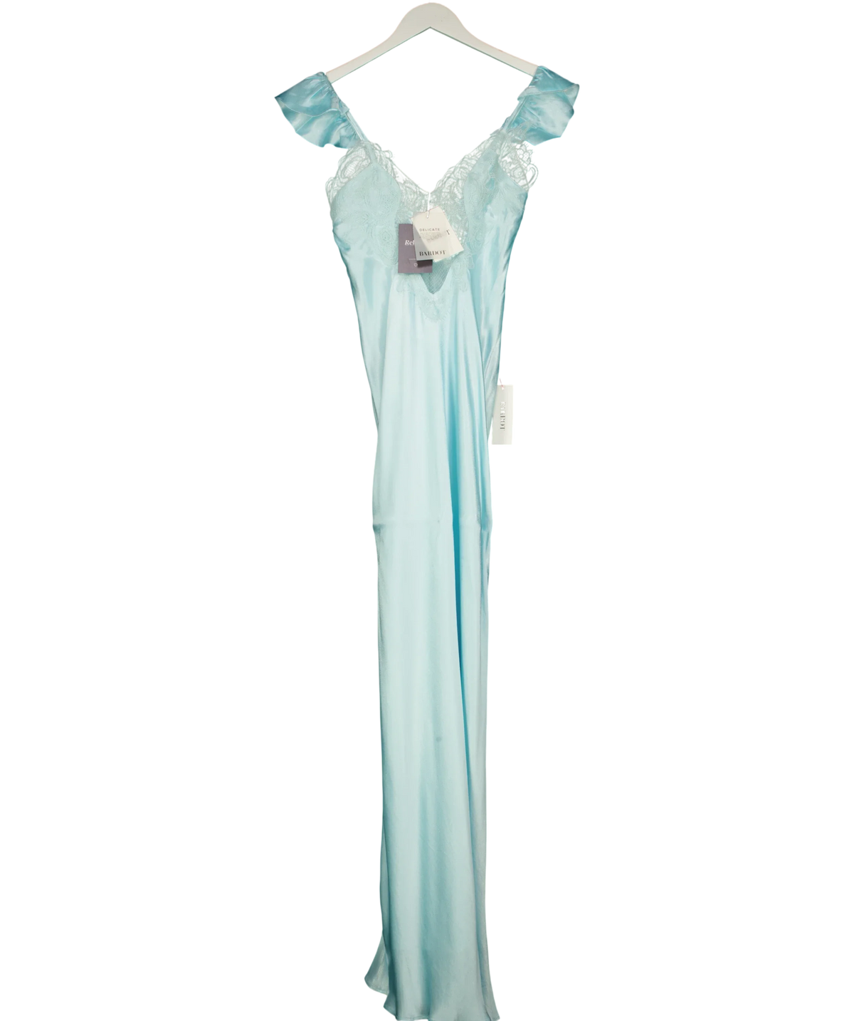 Bardot light blue Ivy Lace Detail Maxi Dress, size UK 8 — front