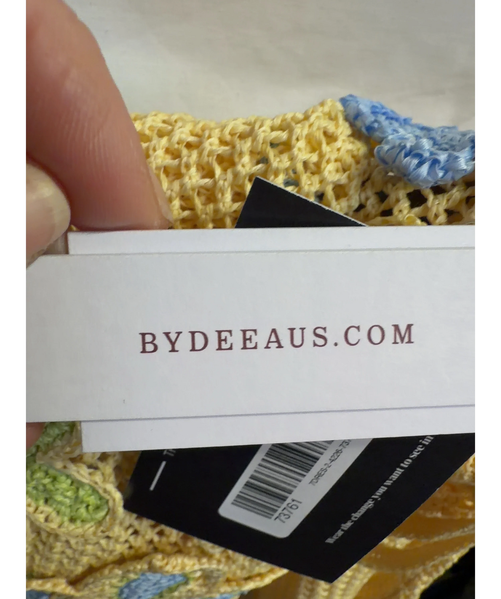 Bydee Yellow Nammos Crochet Mini Dress-Zesti-S, size UK S — detail