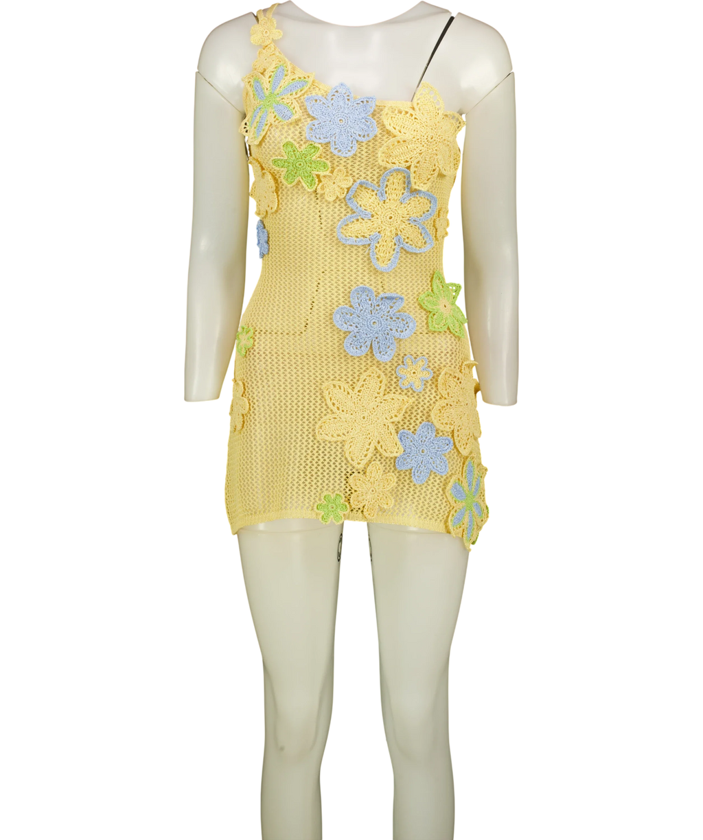 Bydee Yellow Nammos Crochet Mini Dress-Zesti-S, size UK S — front