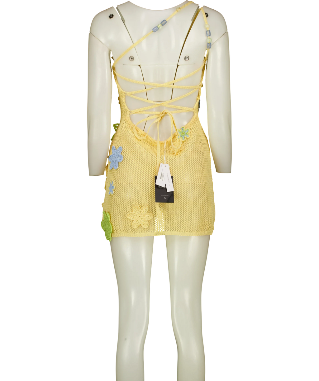 Bydee Yellow Nammos Crochet Mini Dress-Zesti-S, size UK S — back