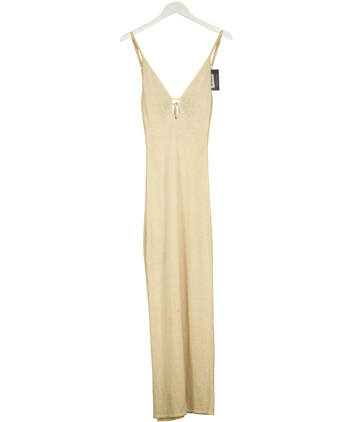 Flook Beige metallic knit maxi dress, size UK S — front