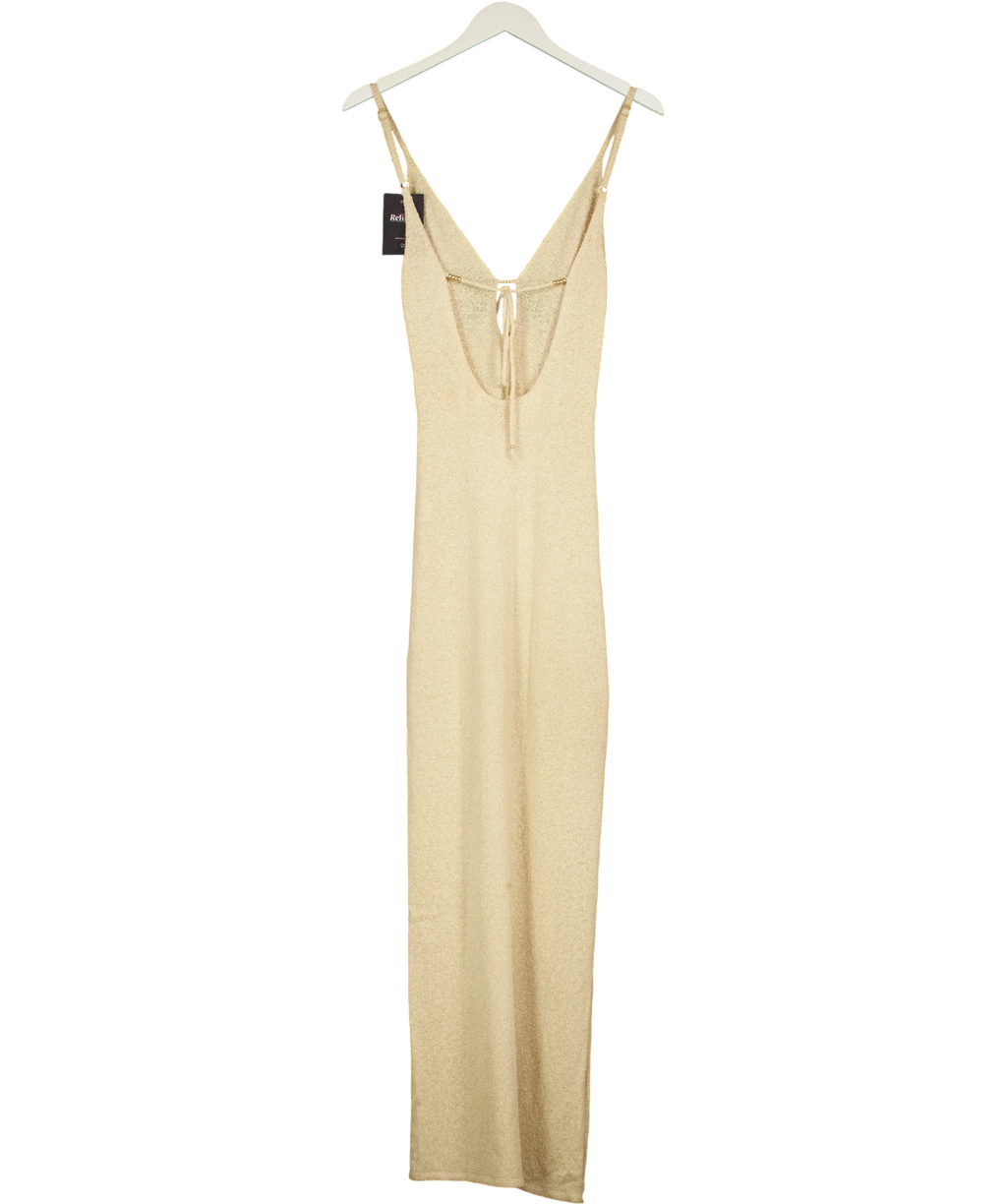 Flook Beige metallic knit maxi dress, size UK S — back