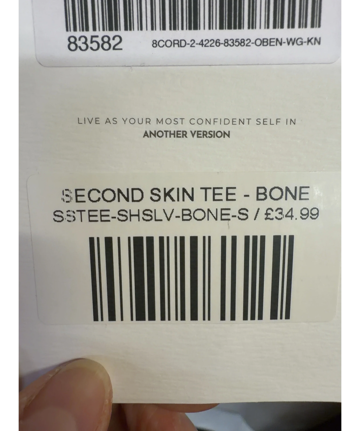 Another Version Cream 2-piece Second Skin Tee Cream Activewear Set, size UK S — care label