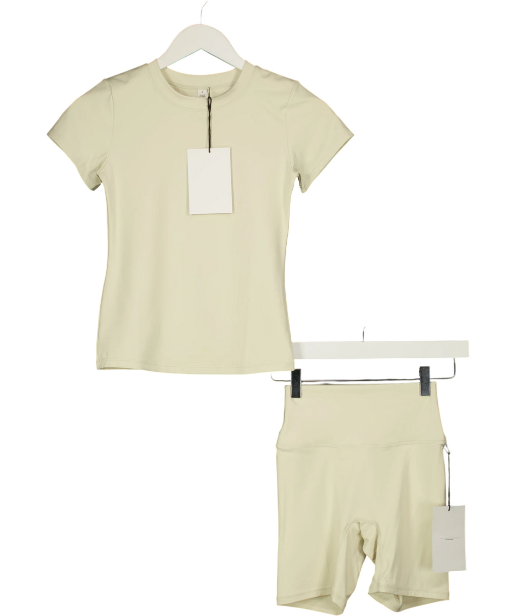 Another Version Cream 2-piece Second Skin Tee Cream Activewear Set, size UK S — front
