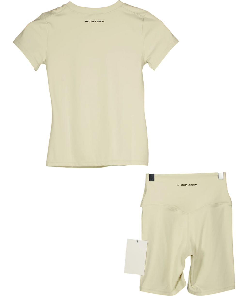 Another Version Cream 2-piece Second Skin Tee Cream Activewear Set, size UK S — back