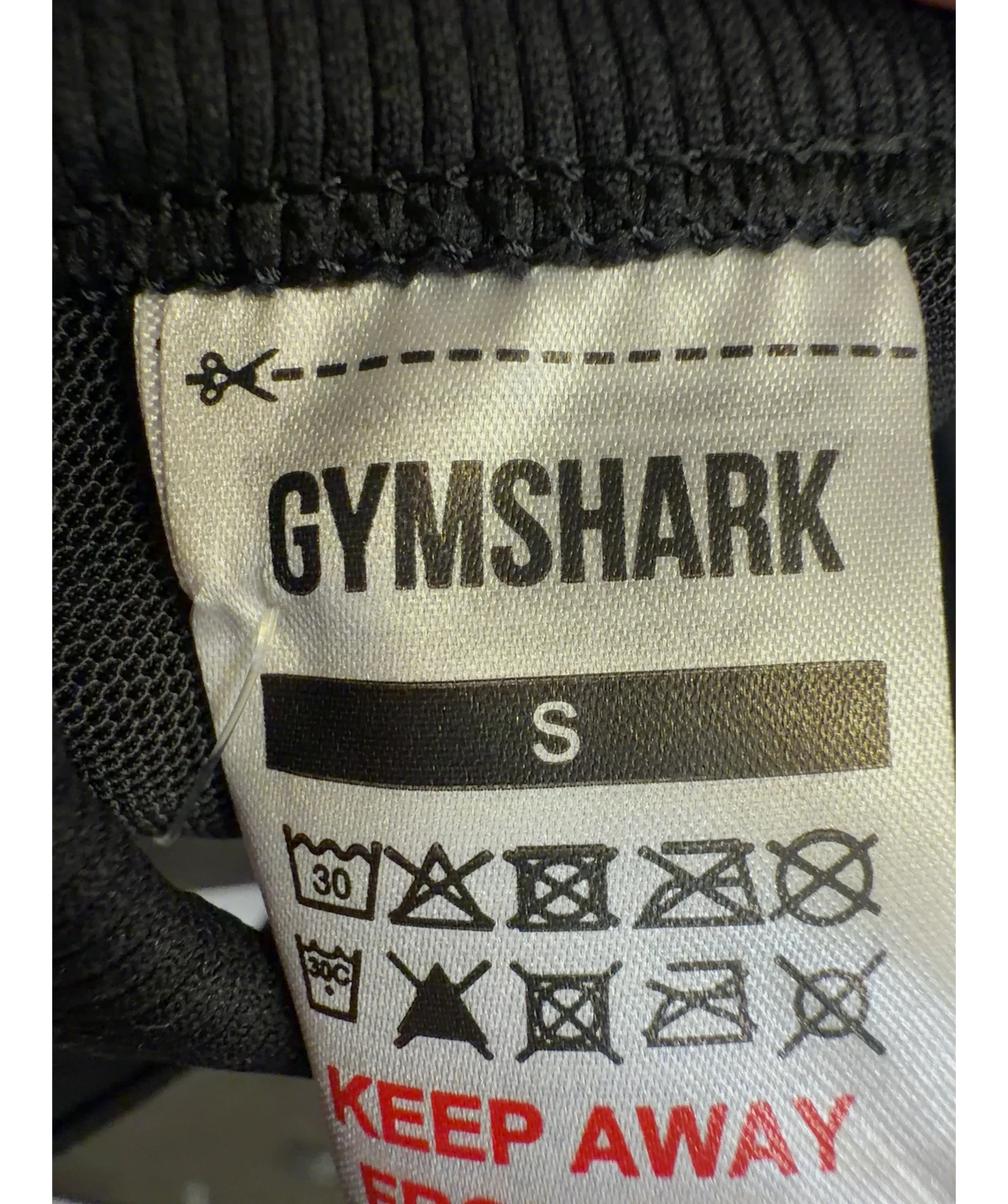 GYMSHARK Black Colour, size UK S — care label