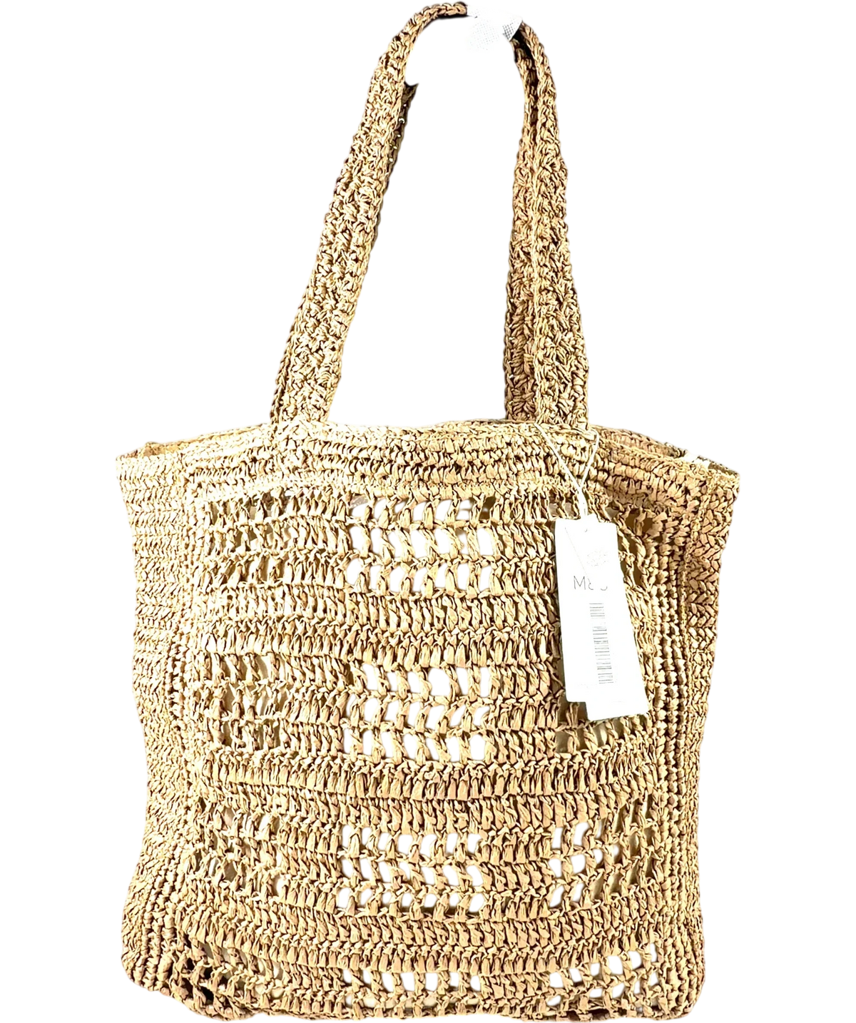 Marks and Spencer Beige open-weave straw tote bag — back