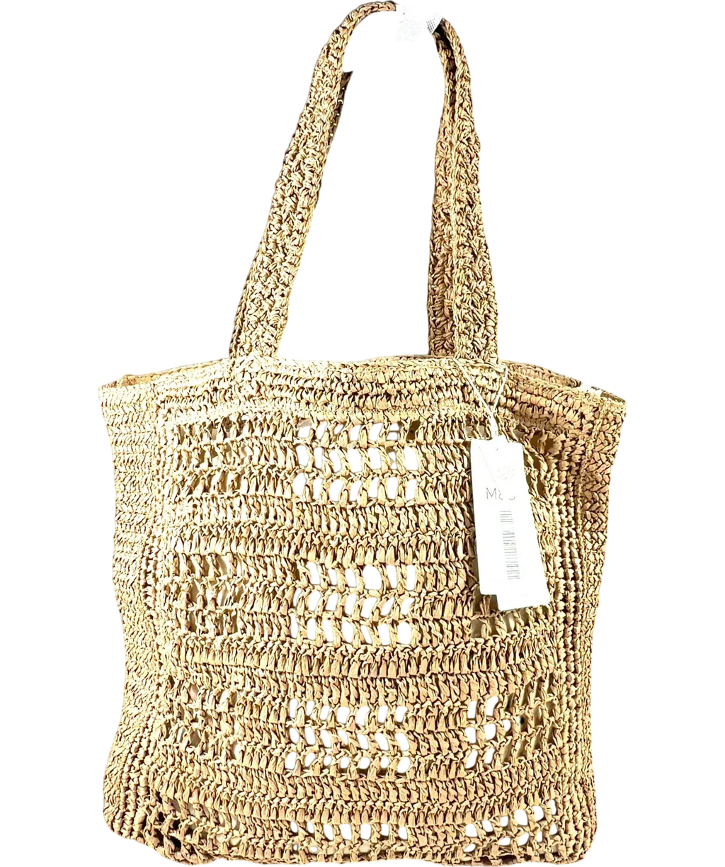Marks and Spencer Beige open-weave straw tote bag — detail