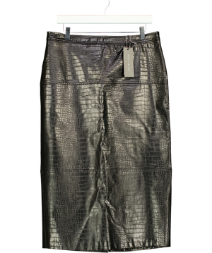 Mint Velvet Black Croc-Effect Faux Leather Pencil Skirt UK 14