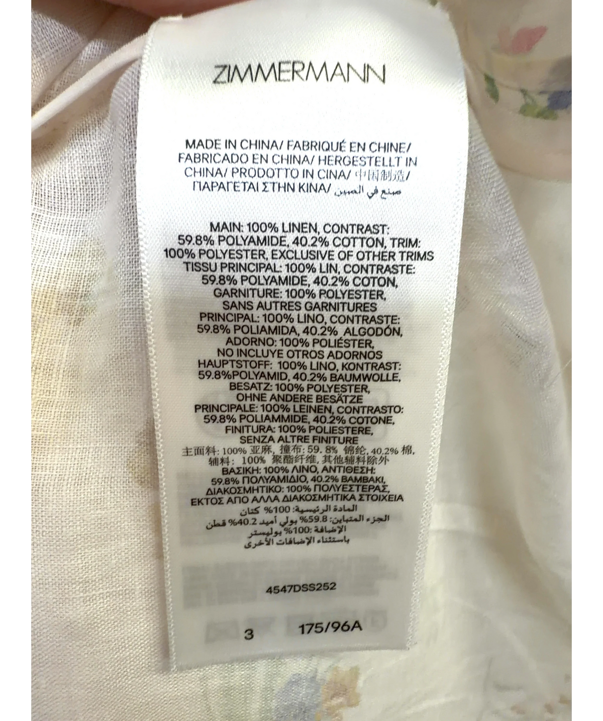 Zimmermann White Colour, size UK 12 — label