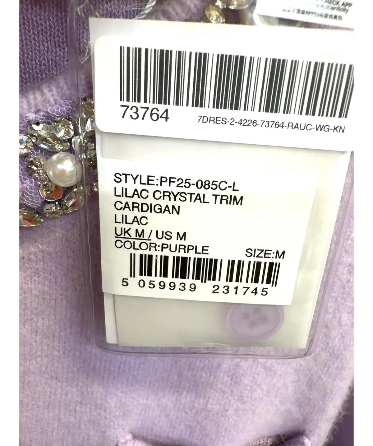 Self-Portrait lilac LILAC CRYSTAL TRIM CARDIGAN, size UK M — label