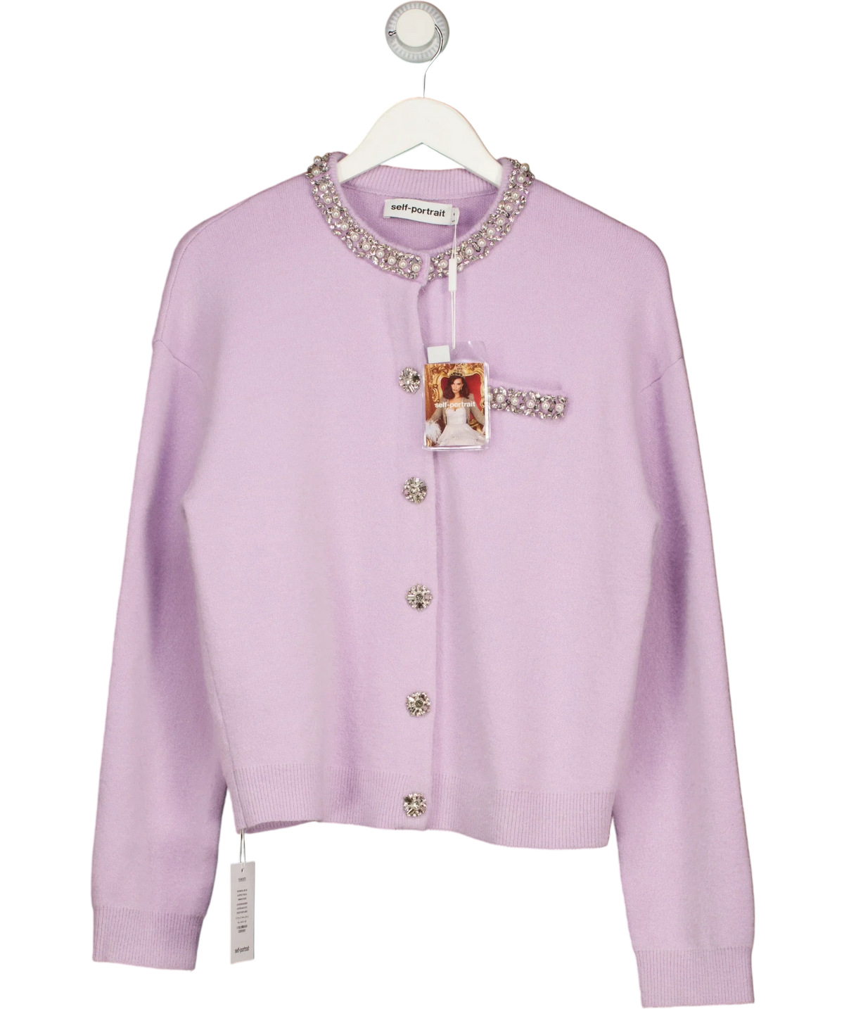Self-Portrait lilac LILAC CRYSTAL TRIM CARDIGAN, size UK M — front