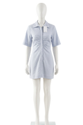 & Other Stories Ruched Linen Blend Shirt Mini Dress Blue UK S