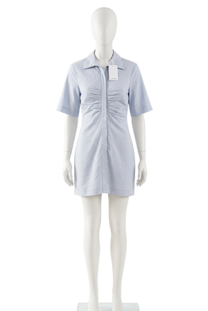 & Other Stories Ruched Linen Blend Shirt Mini Dress Blue UK S