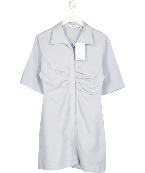 & OTHER STORIES Blue ruched front shirt mini dress, size UK S — front