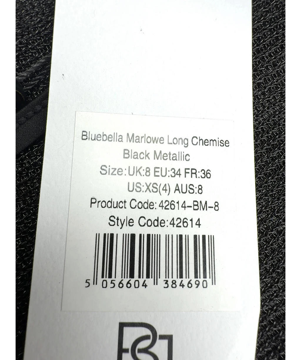 Bluebella Black Marlowe Long Chemise Black Metallic, size UK 8 — care label