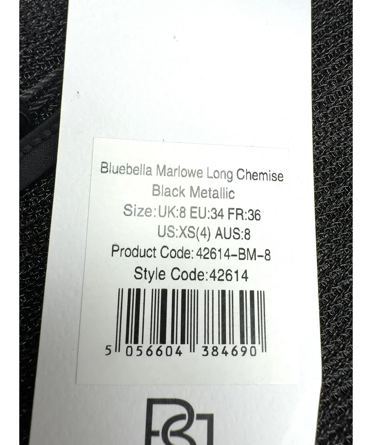 Bluebella Black Marlowe Long Chemise Black Metallic, size UK 8 — care label