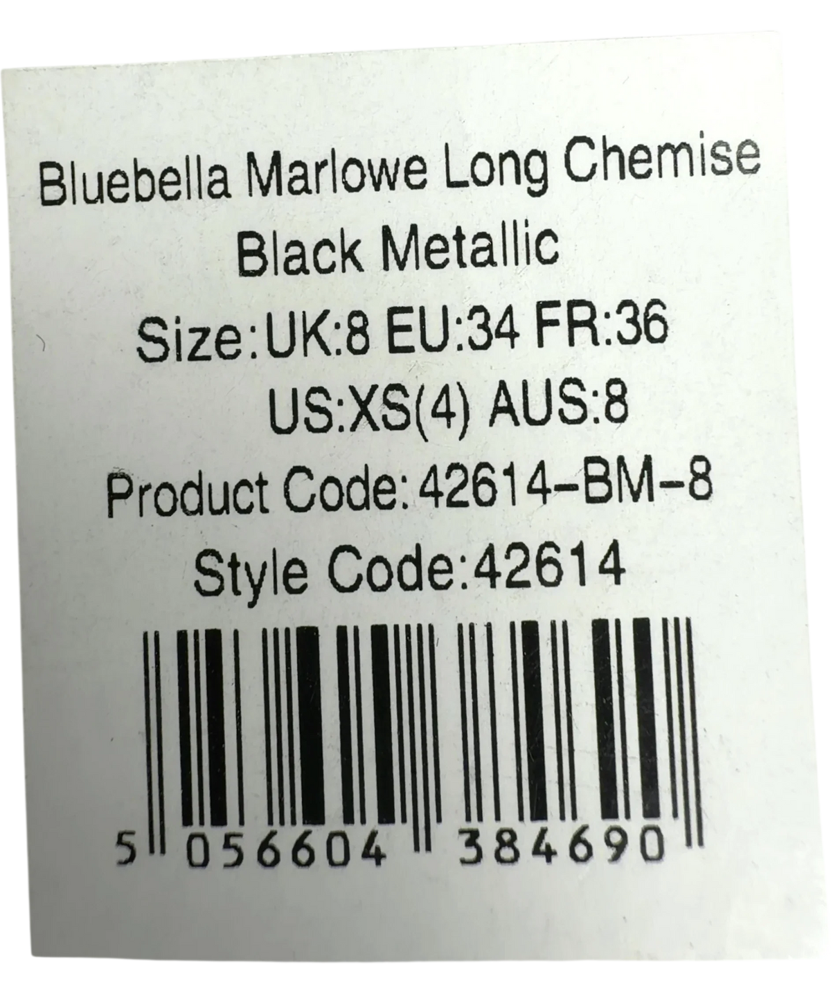 Bluebella Black Marlowe Long Chemise Black Metallic, size UK 8 — fabric detail