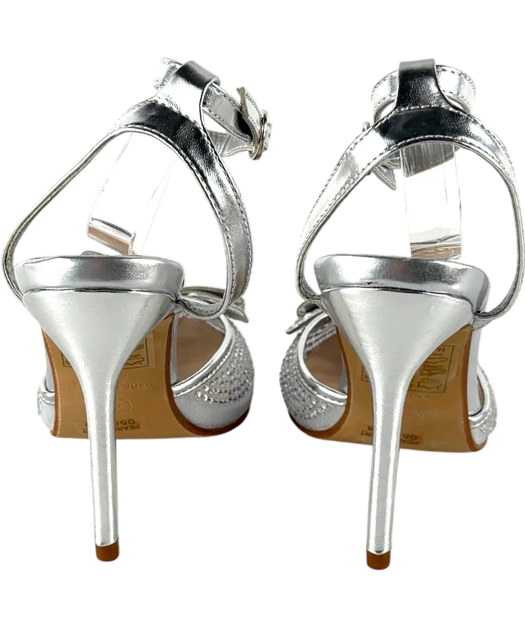 Coast silver Tiarna Embellished Mesh Bow High Stiletto Heel Pointed Courts, size UK 4 EU 37 👠 — back