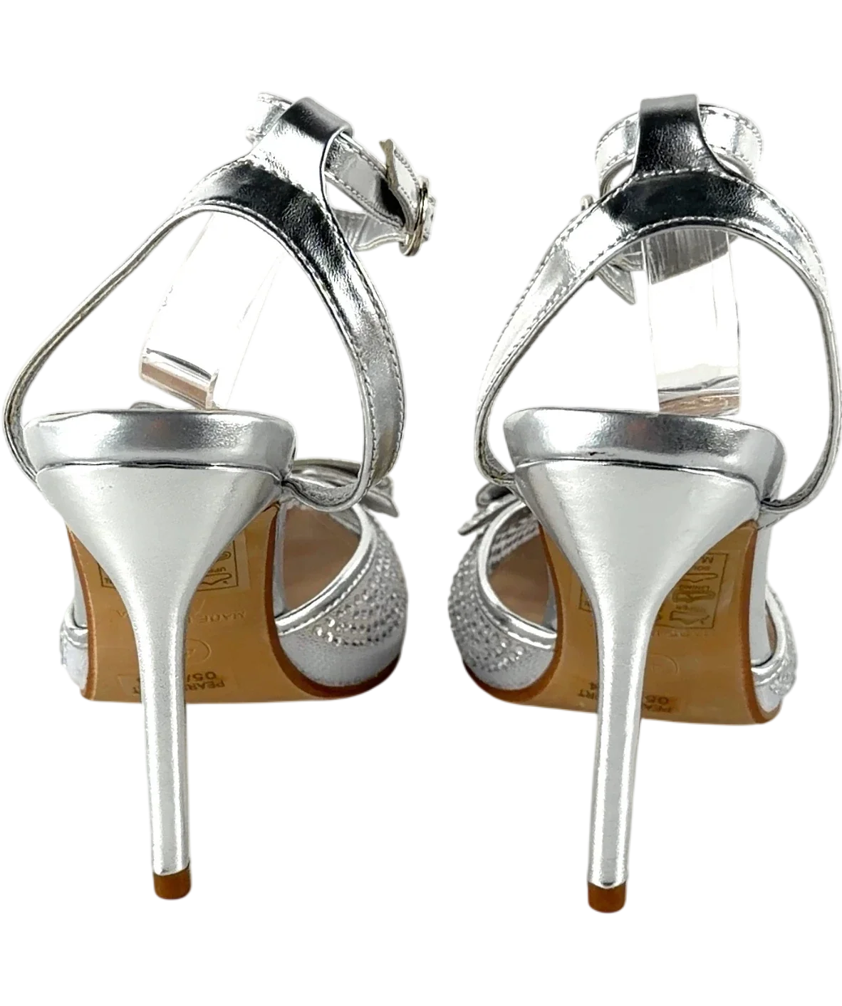Coast silver Tiarna Embellished Mesh Bow High Stiletto Heel Pointed Courts, size UK 4 EU 37 👠 — back