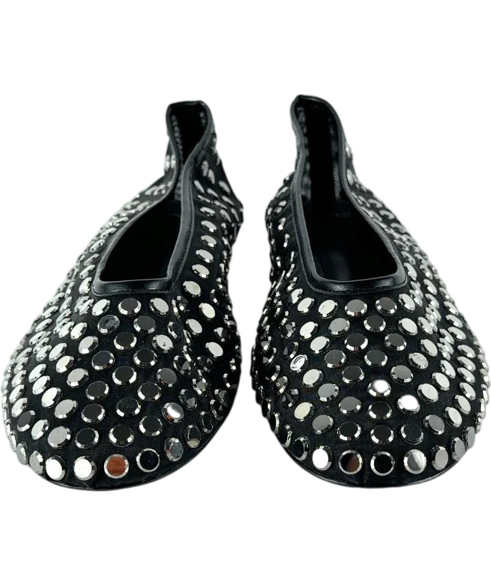 MNG Black Mesh Ballet Flats with Studs, size UK 8 — detail